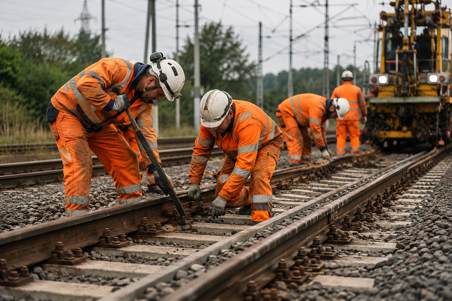 Chantier TVF — équipe sur travaux de voie et bourrage
